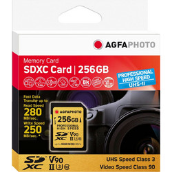 AgfaPhoto Professional High Speed SDXC 256GB Class 10 U3 V90 UHS-II 280MB/s