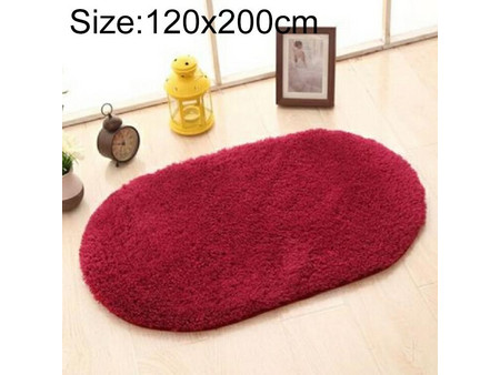 Faux Fur Rug Anti-slip Solid Bath Carpet Kids Room Door Mats Oval Bedroom Living Room Rugs, Size:120x200cm(Wine Red) (OEM)