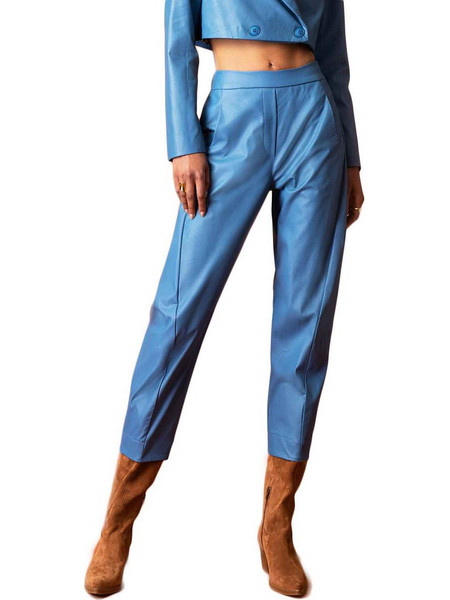 Moutaki Δερμάτινο Γυναικείο Παντελόνι Cigarette Loose Εφαρμογή Μπλε 23.03.118