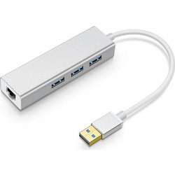 YH-U1009 3 x USB 3.0 + RJ45 to USB 3.0 External Drive-Free HUB for Laptops, Random Color Delivery (OEM)