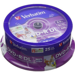 Verbatim 43667 8x DVD+R Dual Layer 8.5GB Printable (Spindle Pack of 25)