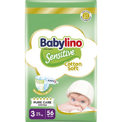 Babylino Sensitive Cotton Soft Πάνες No3 4-9kg 56τμχ