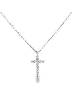 Σταυρός με αλυσίδα από λευκόχρυσο Κ18 και διαμάντια ST10606