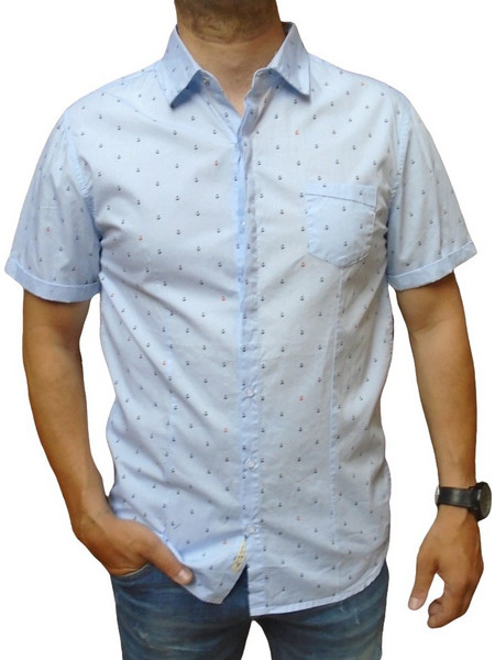 Ανδρικό πουκάμισο κοντομάνικο γαλάζιο με σχέδιο
