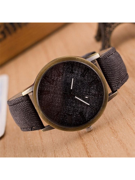 Denim Design Leather Strap Quartz Watches for Women(Black)