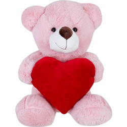 Αρκουδάκι Λούτρινο Αγίου Βαλεντίνου αγάπης ροζ με κόκκινη βελούδινη καρδιά 25m