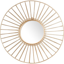 Διακοσμητικός Μεταλλικός στρογγυλός Καθρέφτης με ακτίνες, σε χρυσό χρώμα και διαστάσεις 50x50x4 εκατοστών - Cb