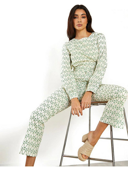 Glamorous Ψηλόμεσο Υφασμάτινο Γυναικείο Παντελόνι Relaxed Εφαρμογή Πράσινο TM0534