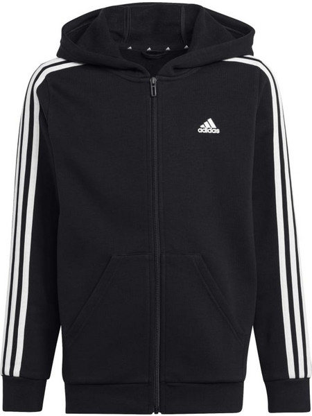 Adidas Essentials 3-Stripes Παιδική Ζακέτα Fleece με Κουκούλα και Φερμουάρ Μαύρη HR6331
