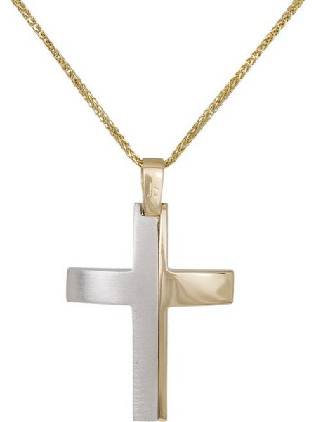 Βαπτιστικοί Σταυροί με Αλυσίδα Ανδρικός δίχρωμος σταυρός με αλυσίδα για αρραβώνα Κ14 039628C 039628C Ανδρικό Χρυσός 14 Καράτια