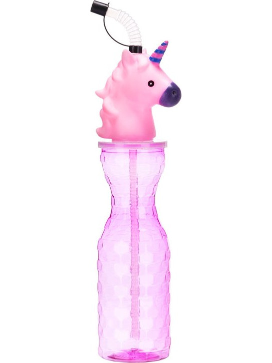 Μπουκάλι με Καλαμάκι Μονόκερος 500ml Ροζ
