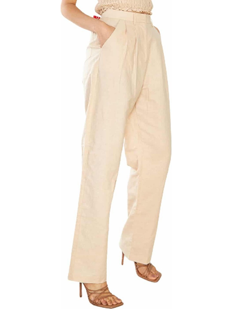 Glamorous Ψηλόμεσο Υφασμάτινο Γυναικείο Παντελόνι Loose Εφαρμογή με Λάστιχο Μπεζ CK6514
