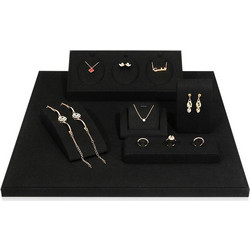 Black Microfiber Necklace Ring Jewelry Display Live Jewelry Prop Rack Set 1