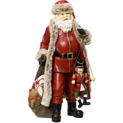 Άγιος Βασίλης με μαριονέτα και σάκο δώρων polyresin κόκκινος 15.7x21.4x38cm