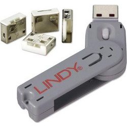 USB port blocker Lindy 1 key 4 blocks white