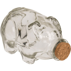 Κουμπαράς - Βάζο γυάλινο γουρουνάκι με φελό 14Χ8cm (OB144393)