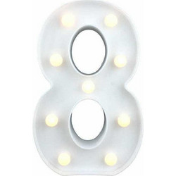 Διακοσμητικό Φωτιστικό LED Μπαταρίας Αριθμός 8 σε Λευκό Χρώμα
