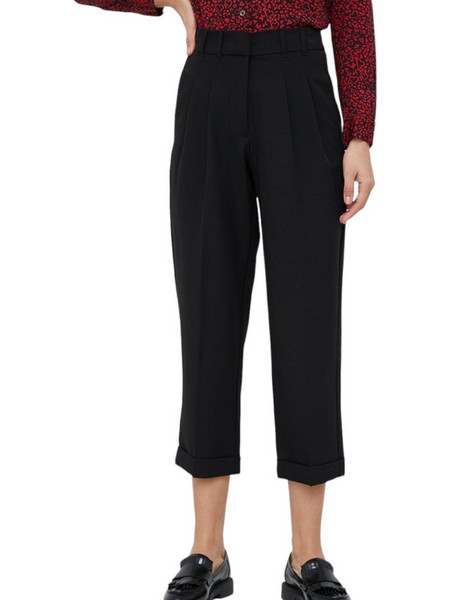 DKNY Ψηλόμεσο Υφασμάτινο Γυναικείο Παντελόνι Loose Εφαρμογή Μαύρο P2HK7O18-BLK