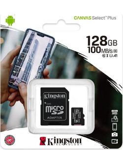 Kingston Canvas Select Plus microSDXC 128GB Class 10 U1 V10 UHS-I A1 + Adapter