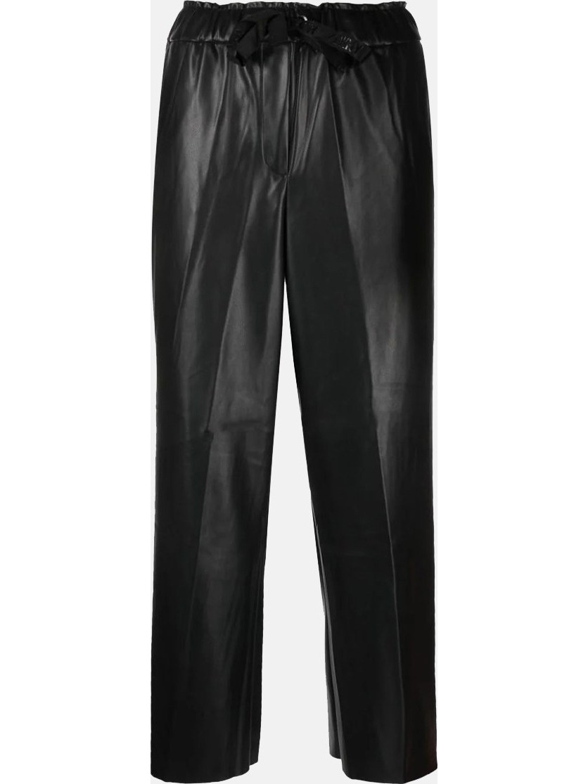 DKNY Ψηλόμεσο Δερμάτινο Γυναικείο Παντελόνι Jogger Relaxed Εφαρμογή Μαύρο P3RKTO83-BLK