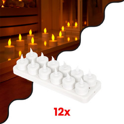 GloboStar(R) 79565 ΣΕΤ 12 Διακοσμητικών Realistic Κεριών με LED Εφέ Κινούμενης Φλόγας - με Ενσωματωμένη Μπαταρία - Επαναφορτιζόμενα & Βάση Φόρτισης Θερμό Λευκό 2700K