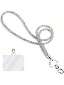 Λουράκι Λαιμού Κινητού Στρας με Μεταλλικό Δαχτυλίδι Ασημί - Silver Mobile Strass Necklace