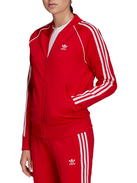 Adidas Primeblue SST Γυναικεία Ζακέτα Φούτερ Κοντή με Φερμουάρ Κόκκινη HE9562