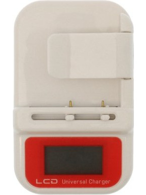 Universal φορτιστής μπαταρίας κινητού και κάμερας με LCD Οθόνη και Θύρα USB λευκό-κόκκινο HY-1012 OEM
