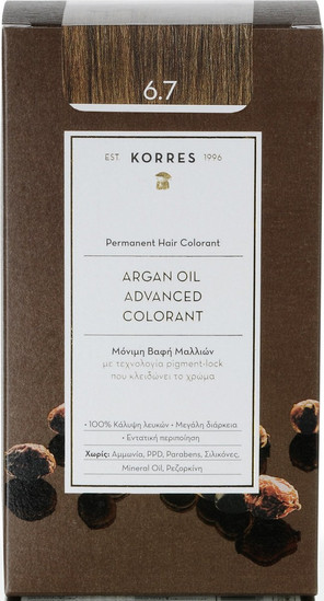 Βαφή Μαλλιών Korres Argan Oil Advanced Colorant 6.7 Κακάο Μόνιμη Βαφή Μαλλιών Χωρίς Αμμωνία 50ml
