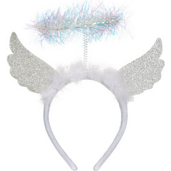 Στέκα Άγγελος με Φτερά &amp Φωτοστέφανο Ασημί Glitter
