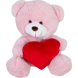Αρκουδάκι Λούτρινο Αγίου Βαλεντίνου αγάπης ροζ με κόκκινη βελούδινη καρδιά 20cm