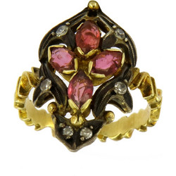 Δαχτυλίδι χρυσό 18 καράτια αντικέ με ρουμπίνια και διαμάντια