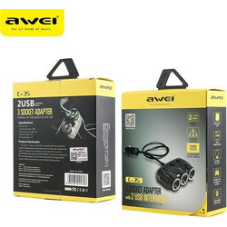 AWEI C-35 120W 3 Sockets Car Cigarette Lighter Car Power Adapter with 2 USB Ports DC 12/24V - Black