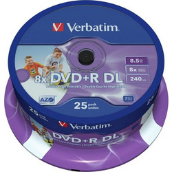 1x25 Verbatim DVD+R Double Layer 8x Speed, printable, 8,5GB (43667)