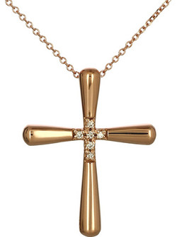 Σταυρός με Αλυσίδα Ροζ Χρυσός Κ14 με Διαμάντια (P-47601) / Ροζ Χρυσό K14