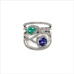 18ct White Gold Ring with Diamonds and Sapphire-Emerald A0169-003