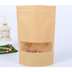50 PCS Zipper Self Sealing Kraft Paper Bag with Window Stand Up for Gifts/Food/Candy/Tea/Party/Wedding Gifts, Bag Size:30x40+6cm(Frost) (OEM)