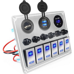 Αδιάβροχο Ψηφιακό Panel αλουμινίου με Διακόπτες - Βολτόμετρο - USB - Αναπτήρα 12/24V LEEPE R2 - Μπλέ