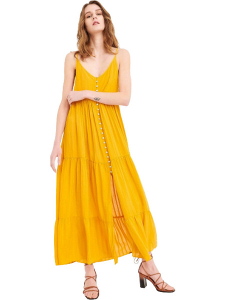Funky Buddha Mini Καλοκαιρινό Καθημερινό Φόρεμα Κίτρινο FBL005-147-13