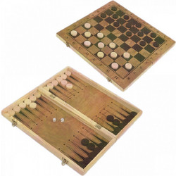 Σκάκι - Τάβλι - Ντάμα Ξύλινο με Πιόνια & Πούλια 48x48cm 2113