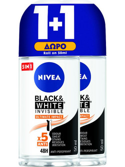 Nivea Wo Invisible For Black & White Ultimate Impact Γυναικείο Αποσμητικό Roll On 48h 2x50ml