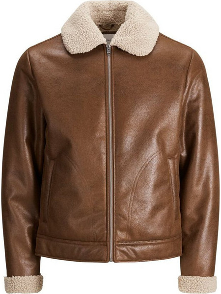 Jack & Jones Aviator faux leather jacket 12173734-Brown/Cognac