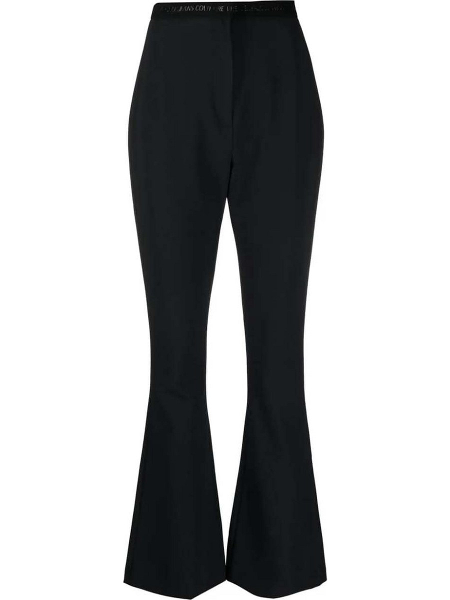 Versace Ψηλόμεσο Υφασμάτινο Γυναικείο Παντελόνι Slim Εφαρμογή Καμπάνα Μαύρο 75HAA107N0217-899
