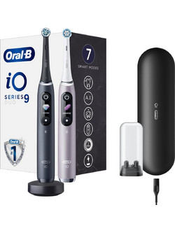 Oral-B iO Series 9 Black Onyx + Rose Ηλεκτρικές Οδοντόβουρτσες με Χρονομετρητή Αισθητήρα Πίεσης & Θήκες Ταξιδίου 2τμχ