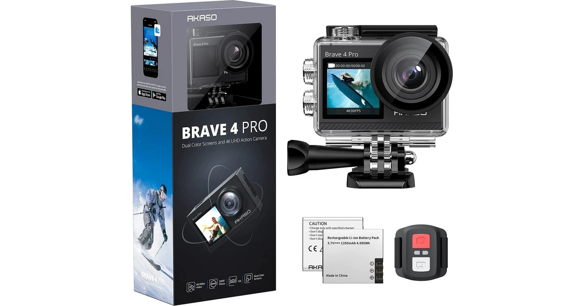 Akaso Brave 4 Pro Kit Action Camera 4K Ultra HD με Οθόνη 2 Μαύρη