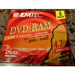 DVD-RAM 4.7 GB type 2 removable EMTEC Single Sided DATA + VIDEO 5 pack NEW