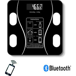 Γυάλινη Ψηφιακή Ζυγαριά Bluetooth για Μέτρηση Βάρους, Λιπομέτρηση & Δείκτη Μάζας Σώματος Έως 180kg Σε 3 Χρώματα Μάυρο