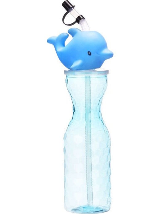 Μπουκάλι με Καλαμάκι Δελφίνι 500ml Γάλαζιο