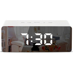 LED Mirror Alarm Clock Digital Snooze Table Clock Electronic Time Temperature Large Display White Light