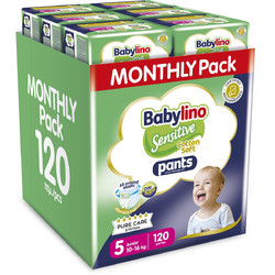 Babylino Sensitive Cotton Soft Pants Monthly Pack Πάνες Βρακάκι No5 Junior 10-16kg 120τμχ